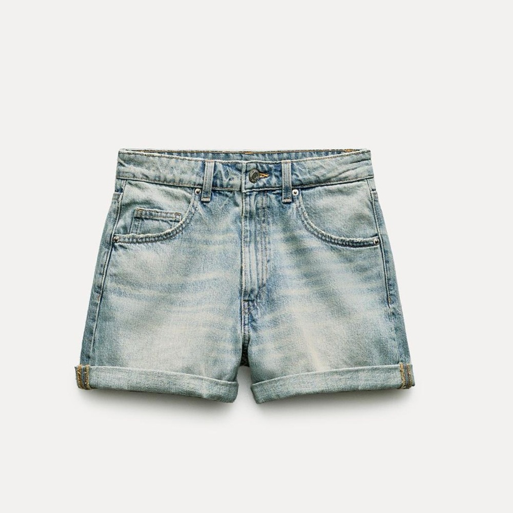 NEW ZARA TRF HIGH-WAISTED MOM FIT DENIM SHORTS